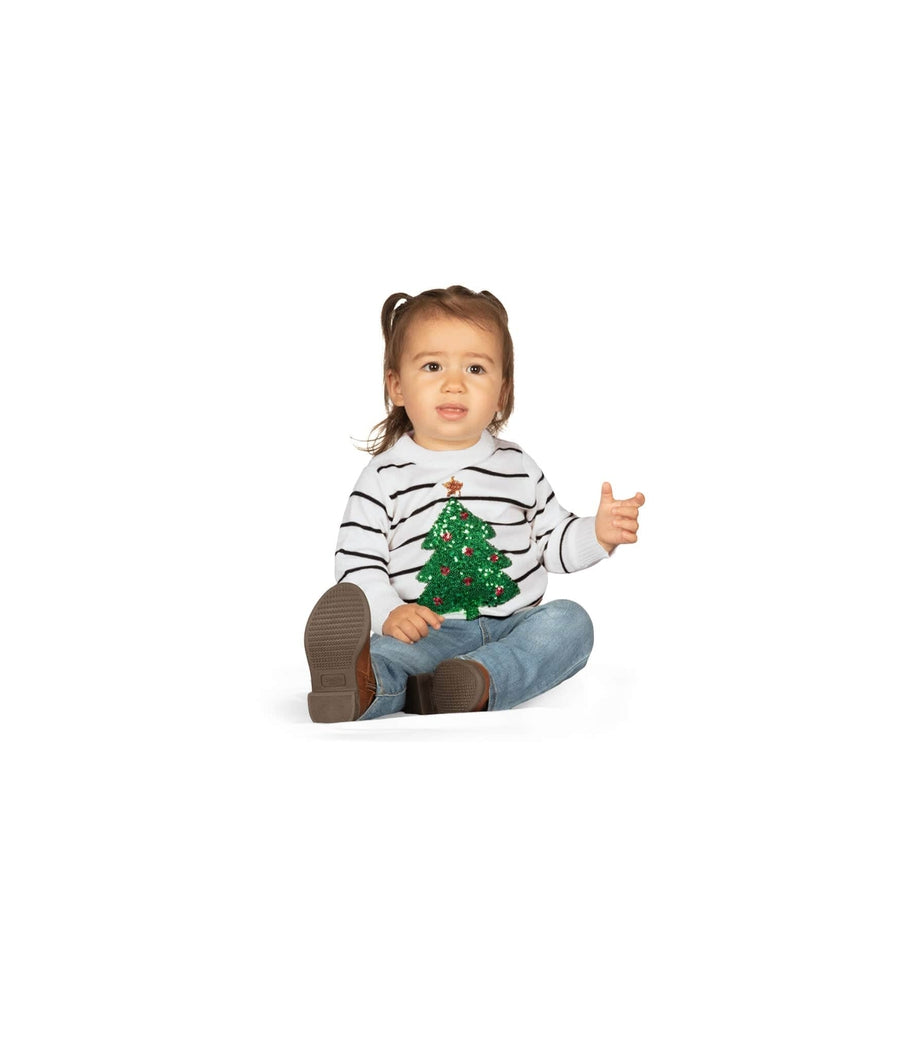 Baby Girl's White Striped Tree Sweater Image 2