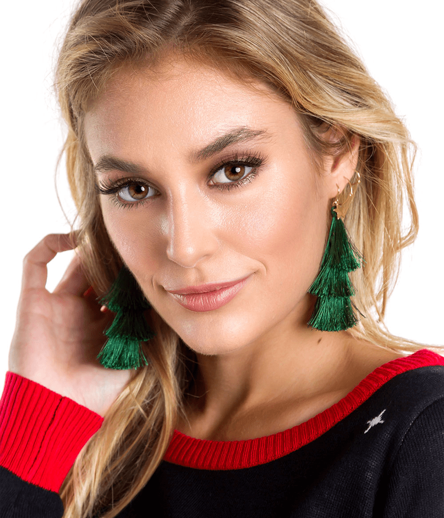 Christmas Tree Tassel Earrings Image 2