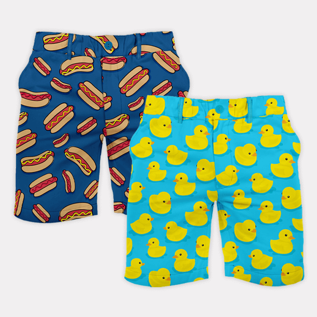 shop golf bottoms - men's hot dog golf shorts and men's rubber ducky golf shorts