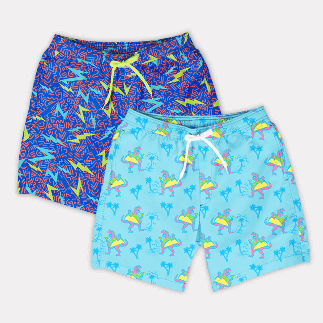 shop swim trunks - grease lightning stretch swim trunk and tacosaurus stretch swim trunk