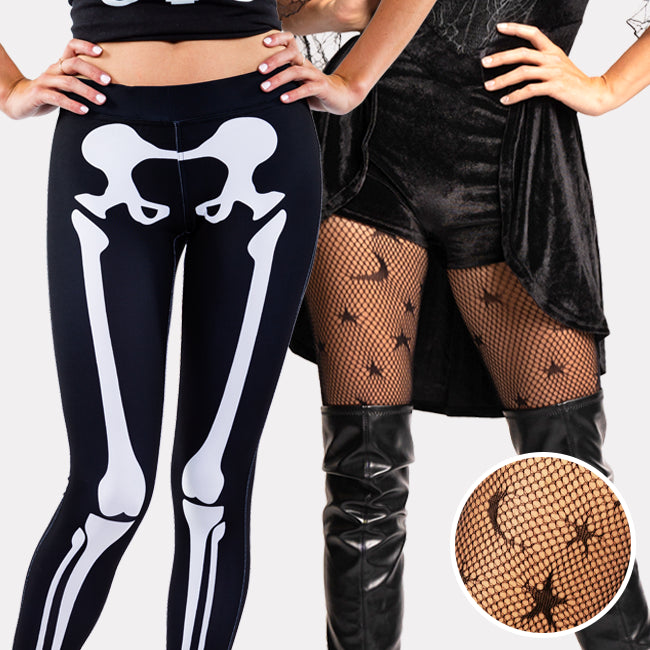 shop leggings - women's skeleton leggings and women's moon and star fishnet leggings