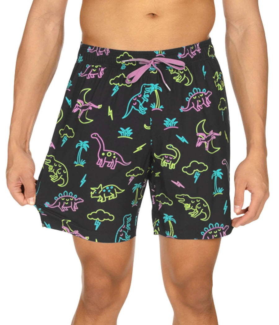 Neon Dinosaur Stretch Swim Trunks Image 2