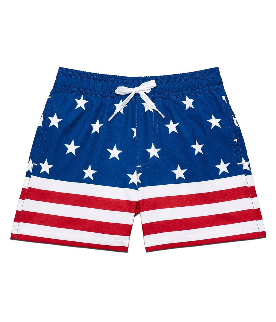 Boy's American Flag Stretch Swim Trunks