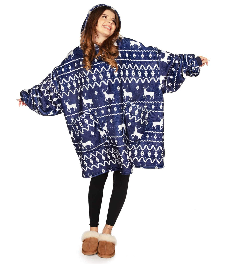 Blue Reindeer Blanket Hoodie