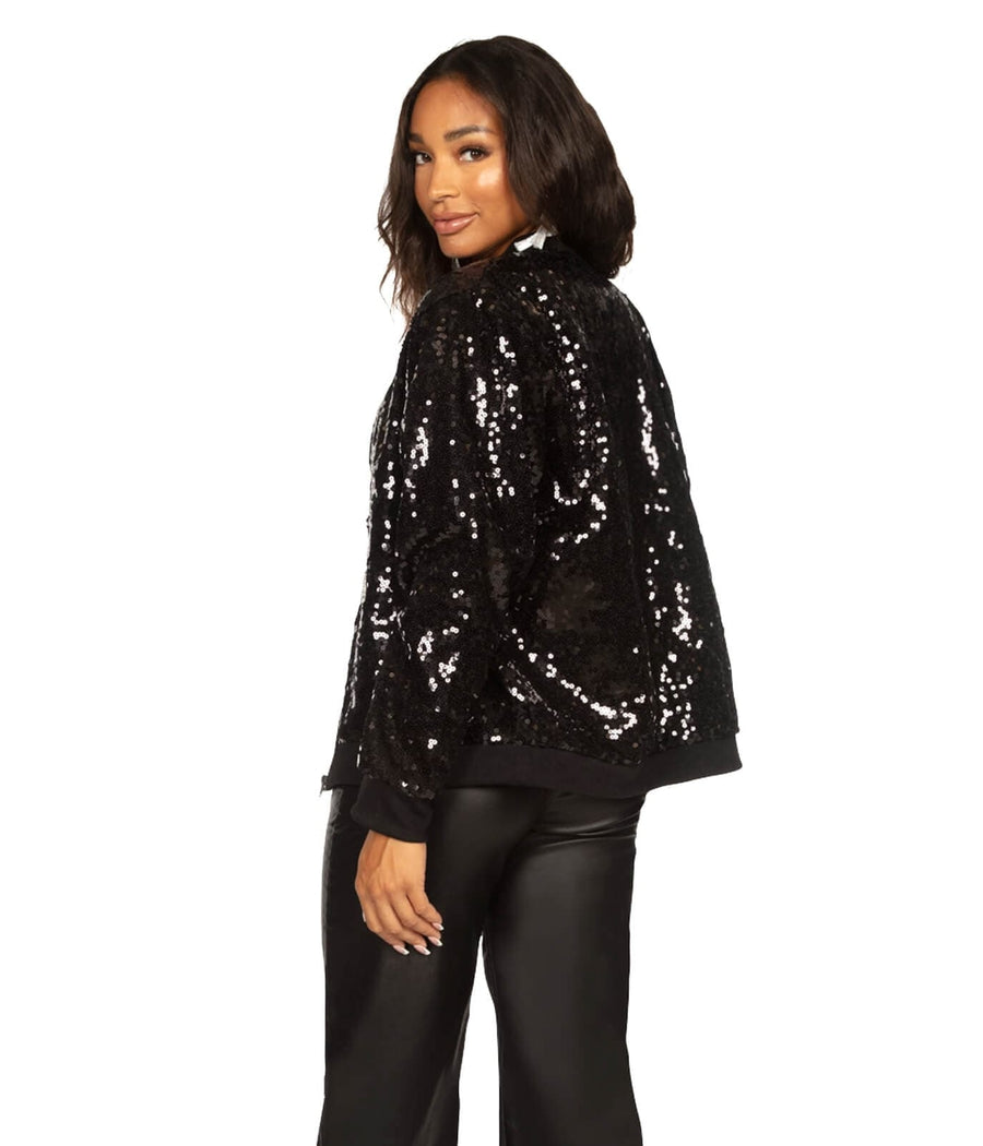 Women's Black Sequin Disc Bomber Jacket Image 2